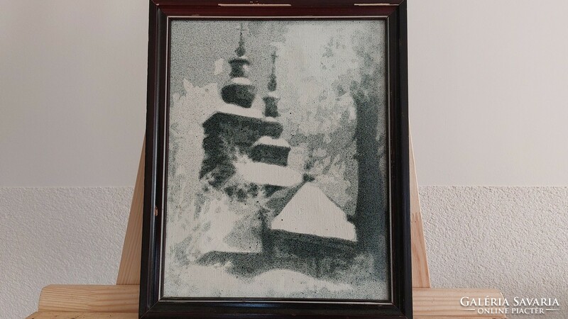 (K) beautiful small church painting 33.5x27 cm with frame