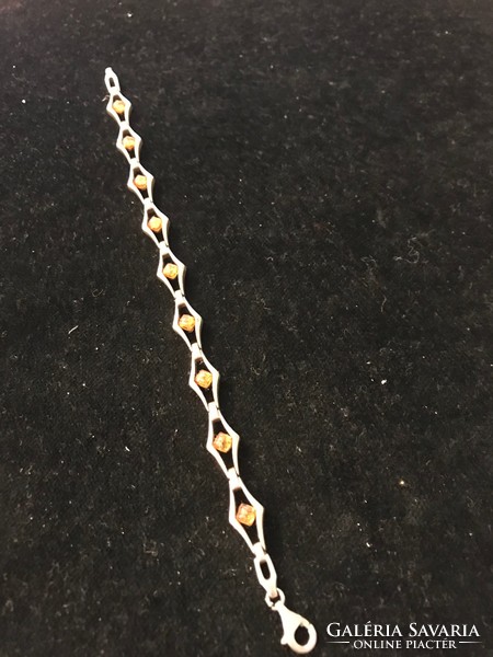 New! Silver jewellery! 925, marked. Bracelet with amber stones. 19 cm long