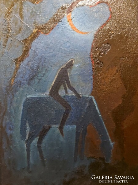 Holdfényes, lovas, karizmatikus festmény - szignó nélkül - 339