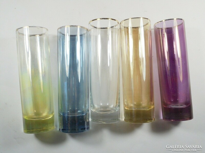 Retro old gold-rimmed, colored tube glass tube glass glass set, oblong glass, approx. 1970s.