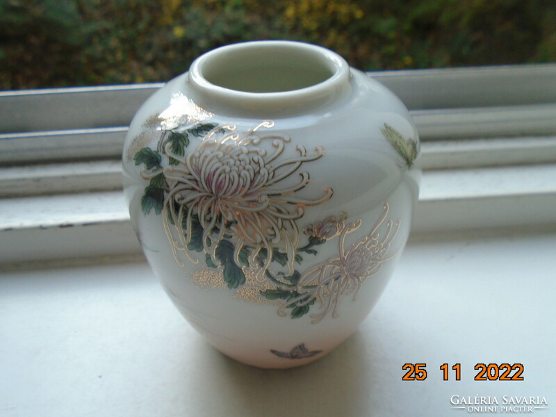 New decorative small Japanese vase with partially pink glaze, gilded flower and butterfly patterns