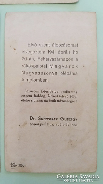 Régi kis szentkép angyalos vallási emléklap 1928 imalap 3 db