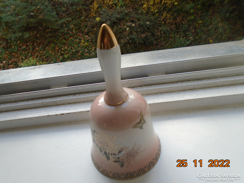 New decorative Japanese porcelain bell with pink glaze, gilded flower and butterfly patterns