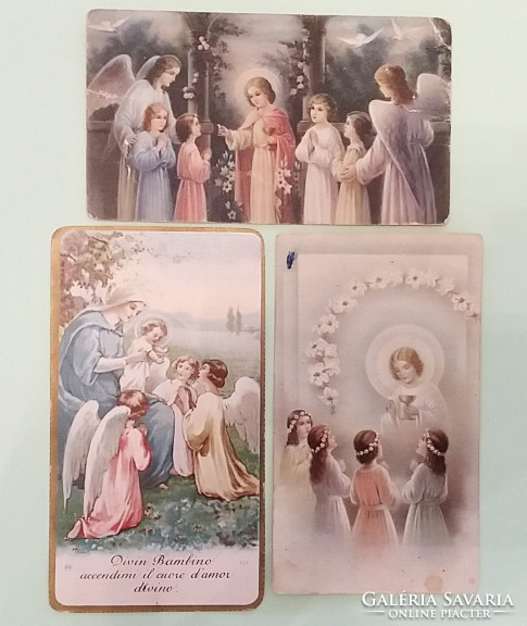 Old small holy image angelic religious memorial card 1928 prayer 3 pcs