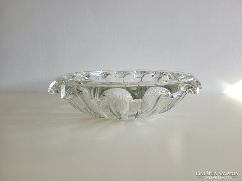 Old art deco 37.5 cm ribbed large vintage glass bowl bowl table centerpiece