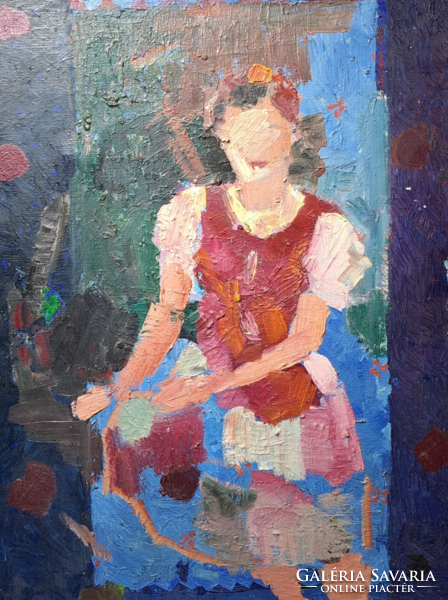 Népviseletes lány portréja (olaj, vászon, kerettel 62x48 cm) J. Riisen - skandináv festőművész