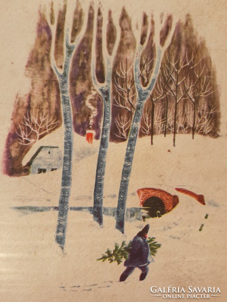 Régi karácsonyi képeslap 1964 havas táj levelezőlap