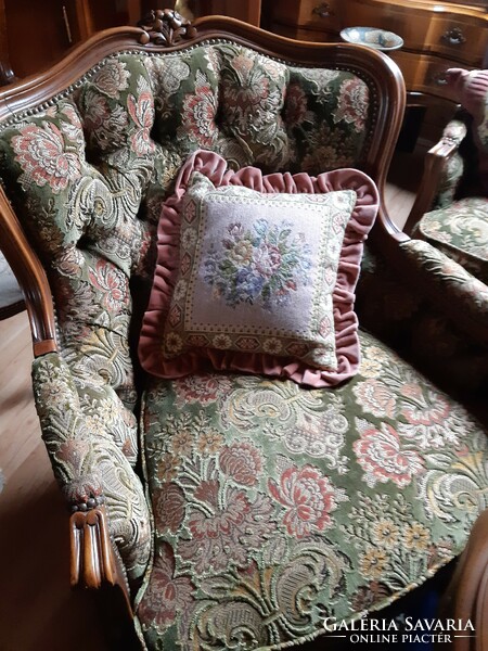 Five antique tapestry cushions