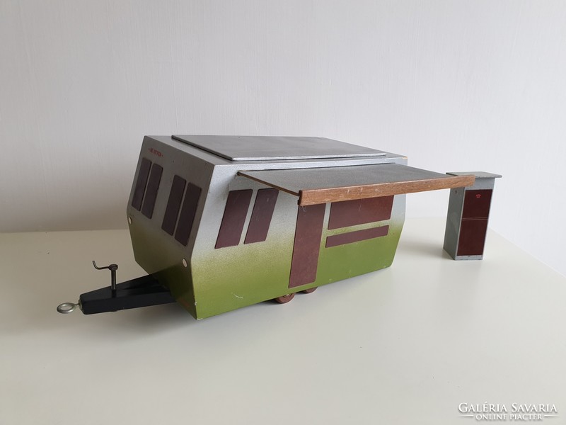 Old retro large toy wooden toy wooden caravan and phone booth 52 cm