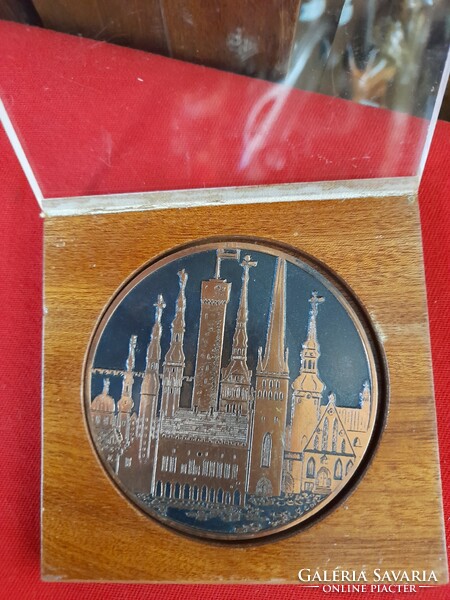 Bronze, copper Estonian Tallinn anno 1154 commemorative plaque, commemorative coin.