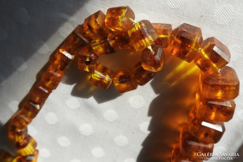 Huge square amber look necklace - amber string of pearls