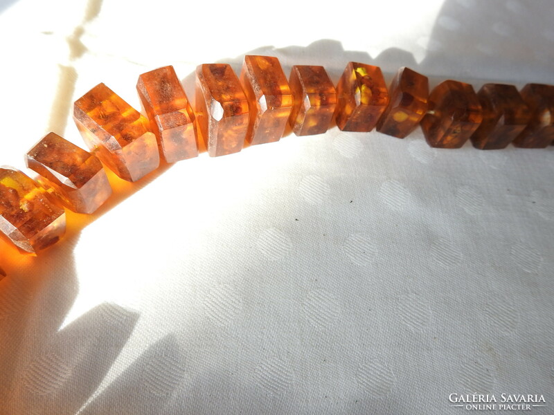 Huge square amber look necklace - amber string of pearls