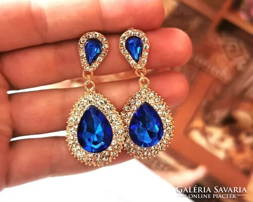 Dazzling royal blue Turkish hoop earrings women's elegant waterdrop shaped dangling earrings