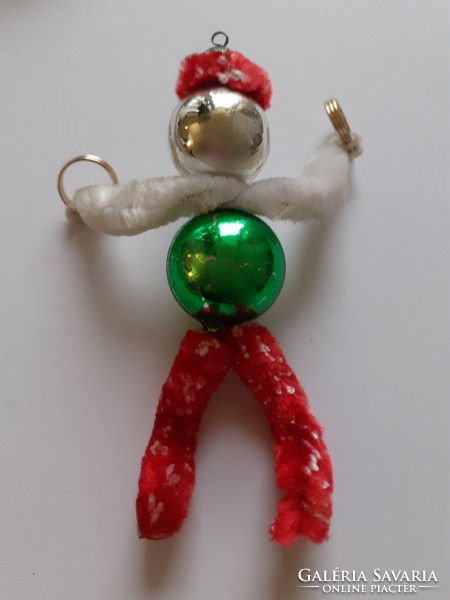 Régi üveg karácsonyfadísz zsonglőr figura üvegdísz piros fehér zöld