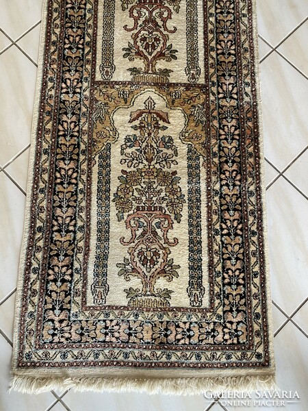Hand-knotted silk running rug 310x70
