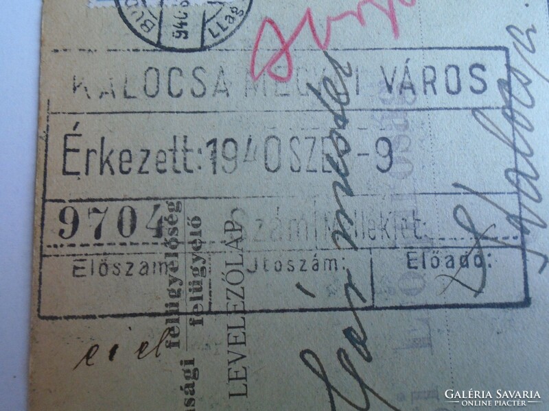 D191539 Levelezőlap  1940 küldve  Polgármesteri Hivatal  KALOCSA