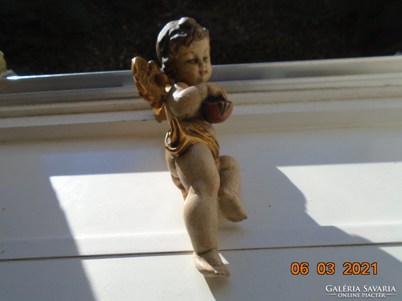 19th century carved painted gilded wood Italian musical putto, statue of Bethlehem
