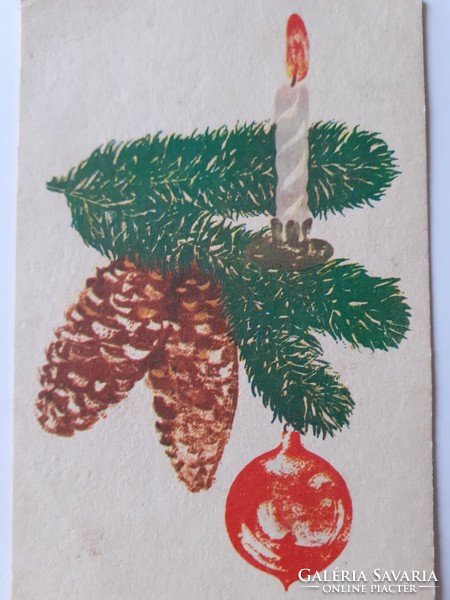 Old Christmas postcard 1968 postcard with pine branches