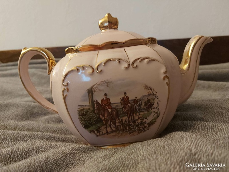 Original, truly antique sadler pink hinged tea/coffee pot or jug