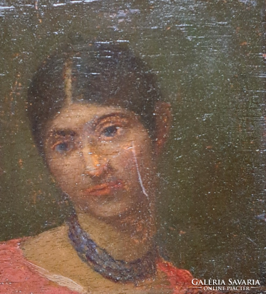Nándor Katona (1864-1932): female portrait (with frame 32.5x30.5 cm) miniature