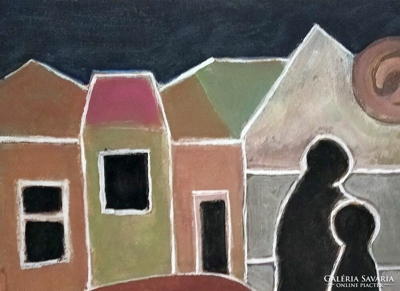 Dávid Lehel: "Este a házak között" című festménye 2012-ből