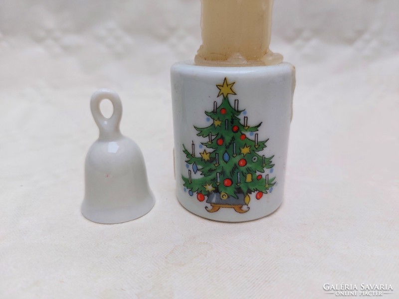 Karácsonyi mini porcelán csengő gyertyatartó 2 db