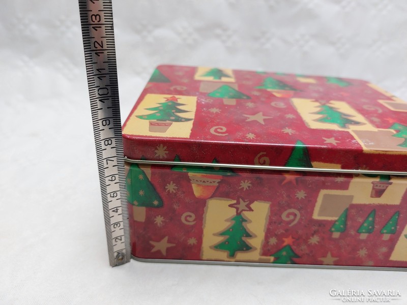 Karácsonyi fémdoboz fenyőfa mintás doboz