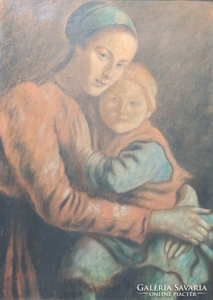 Glatz Oszkár: A jó néne (korabeli másolat, pasztell, papír 50x35 cm + keret) kettős portré
