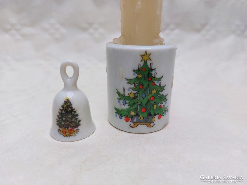 Karácsonyi mini porcelán csengő gyertyatartó 2 db
