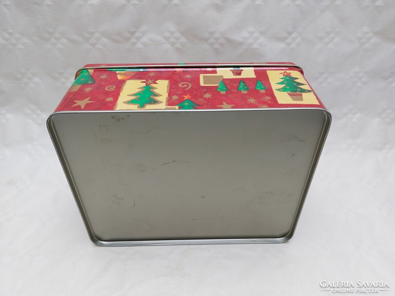 Karácsonyi fémdoboz fenyőfa mintás doboz