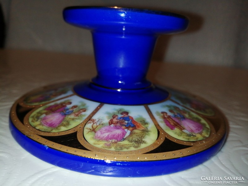 "Bavaria" (Paul Leitner), királykék asztali porcelán gyertyatartó, dekoráció.