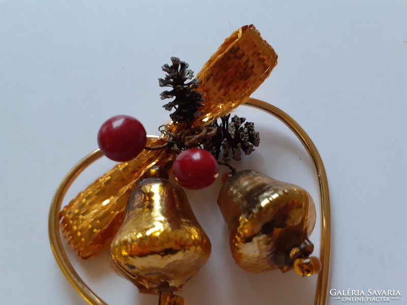 Old glass Christmas tree ornament heart bells golden glass ornament