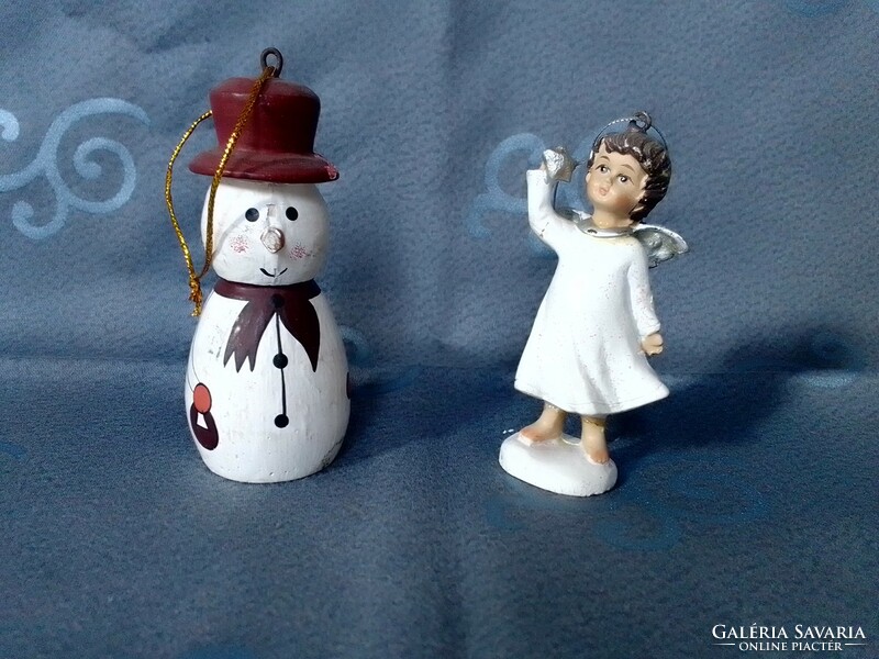 Christmas angel figure white dress star silver wing decoration ornament + gift wooden snowman