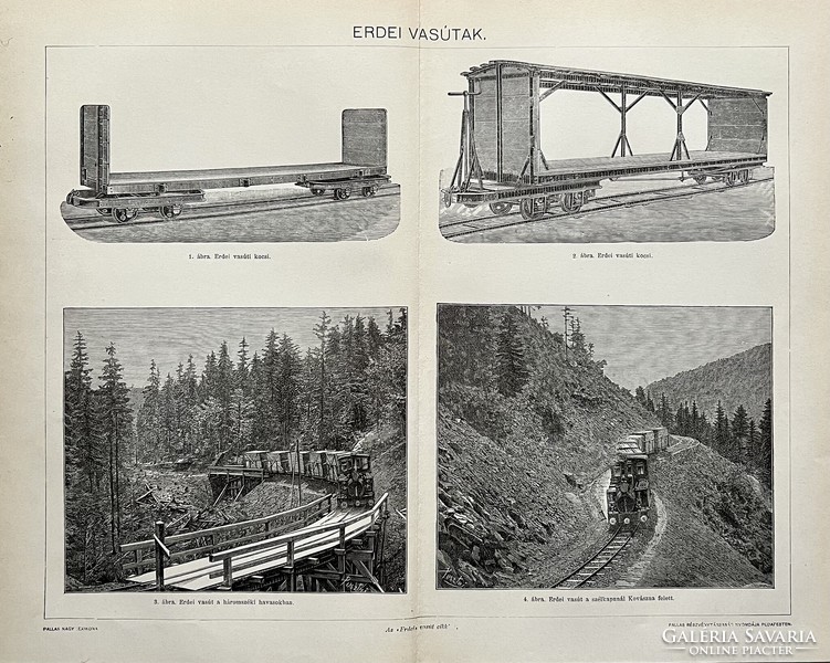 Antique 19th Sz forest railway print-paper-illustration, mechanical engineering, mechanism, carriage, leaven, tricycle