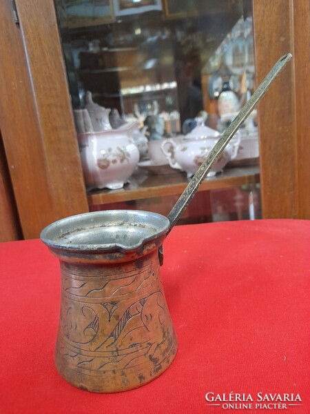 Old bronze, copper handmade Turkish coffee pourer. Marked.