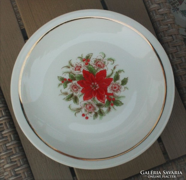 Christmas, poinsettia plate, gold stripe, German Bareuther Bavaria