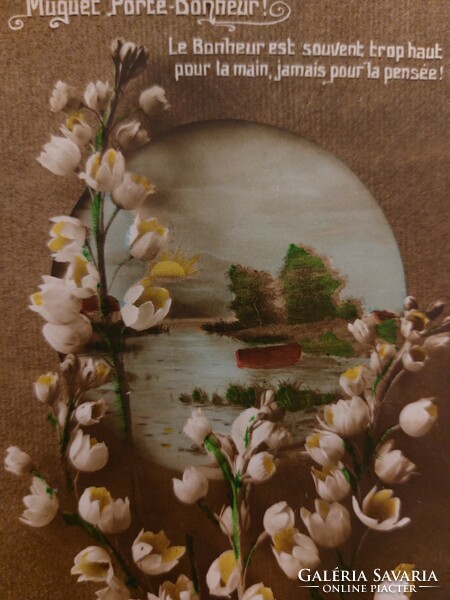 Régi virágos képeslap 1918 levelezőlap tájkép gyöngyvirág