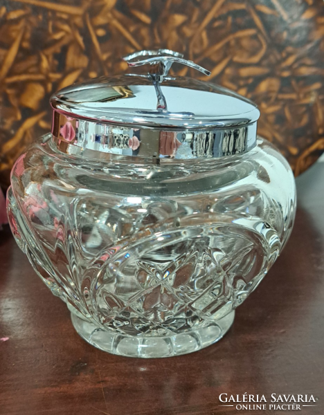 Glass, sugar cube holder with tweezers