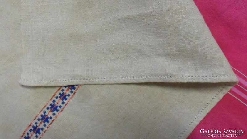 Hand hemmed! Old, folk woven, blue monogrammed, linen tea towel, decorative towel 54 x 76 cm cm