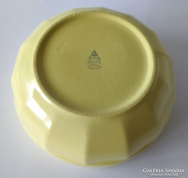 Retro mustard yellow marked large granite small pestle bowl