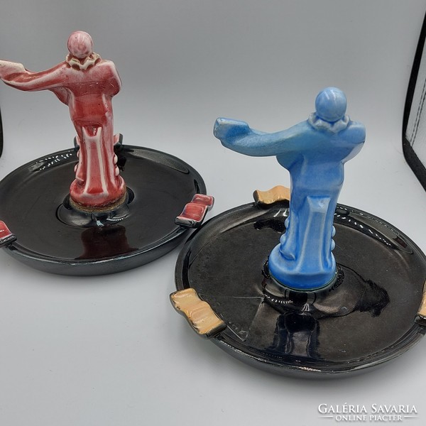 Rare collector's ashtrays with Zsolnay pierrot figurines from Budapest