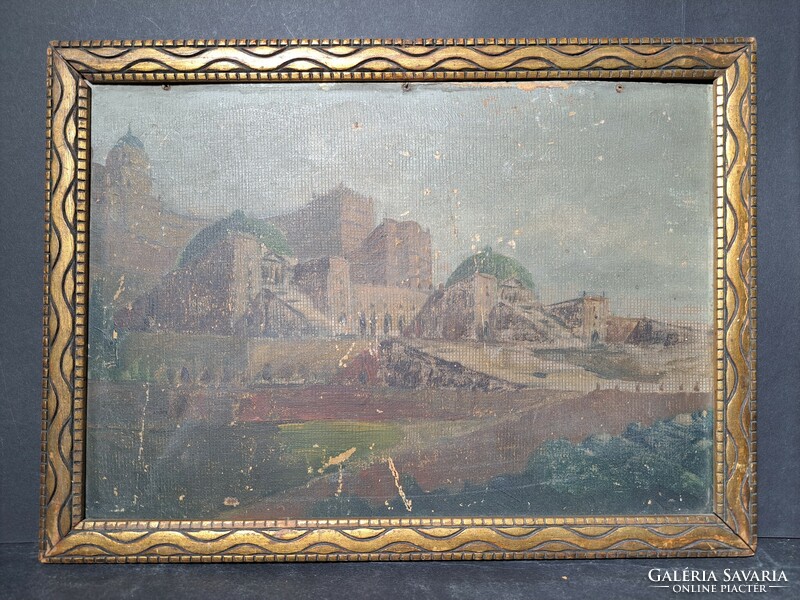 Eastern palace (with frame 36x26 cm) oil, wood, damaged