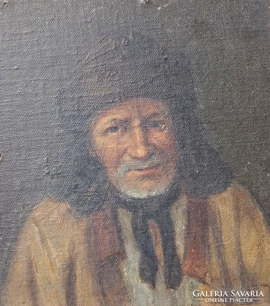 Usankás férfi (olajfestmény szép kerettel 27×28,5 cm) miniatűr férfi portré