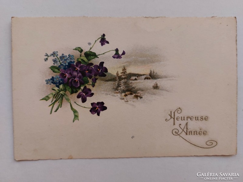 Old floral postcard 1927 postcard violet winter landscape