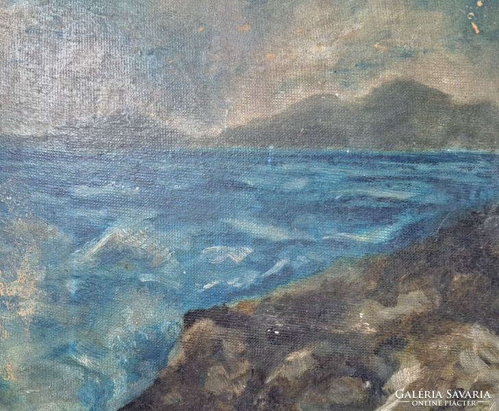 Sea (oil painting with frame 38x33 cm) water landscape