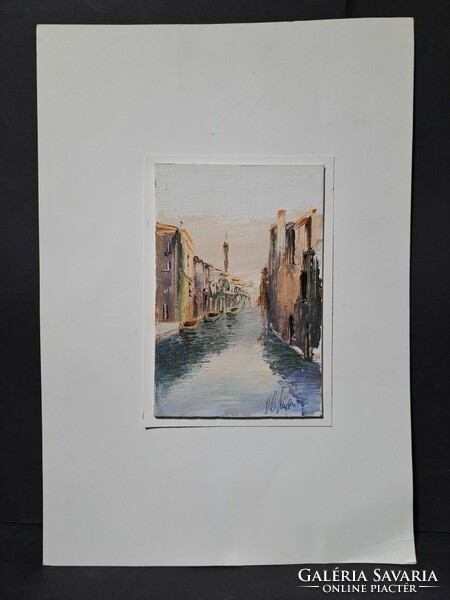 Venice - charming miniature (oil on canvas, full size 22x32 cm) gondolas, Italy