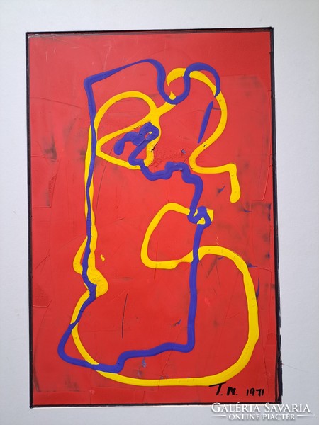 Red abstract - tempera, 1971 (with frame 65x55 cm) t. N. Signed, unidentified contemporary