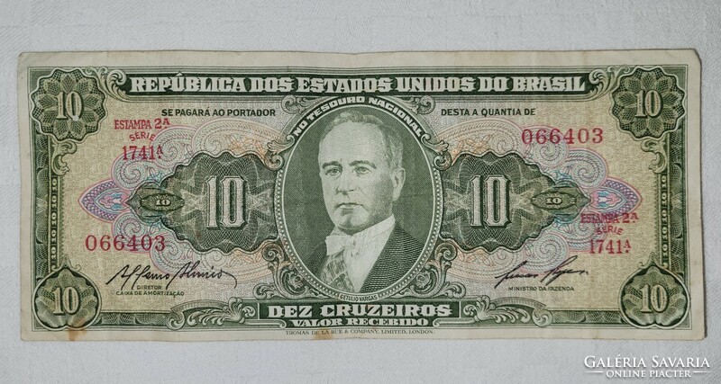1959 Brazil 10 cruzeiros banknote