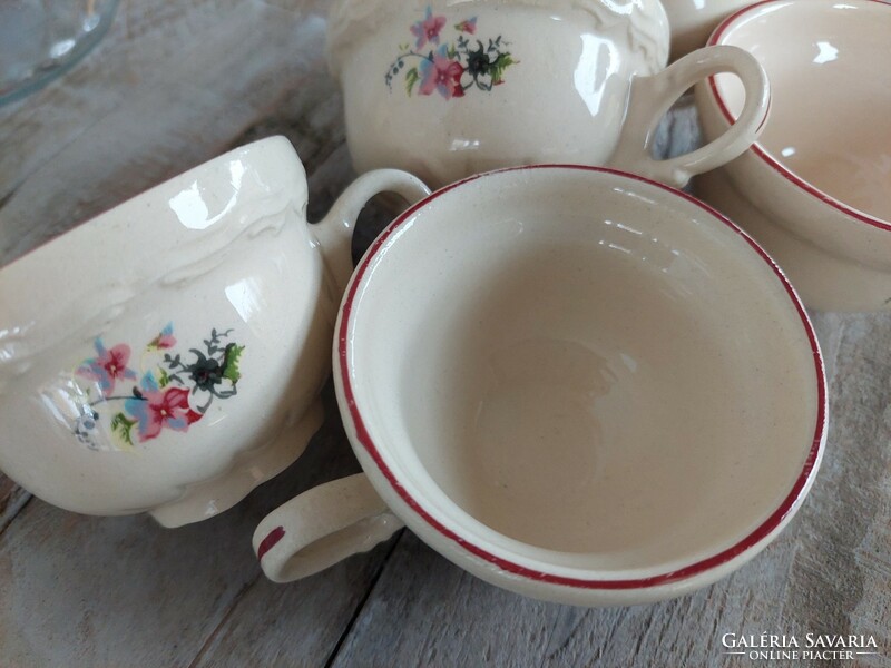 Vintage, floral ceramic coffee set, cup, small plate, sugar bowl, marked