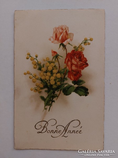 Régi képeslap virágos levelezőlap rózsa mimóza
